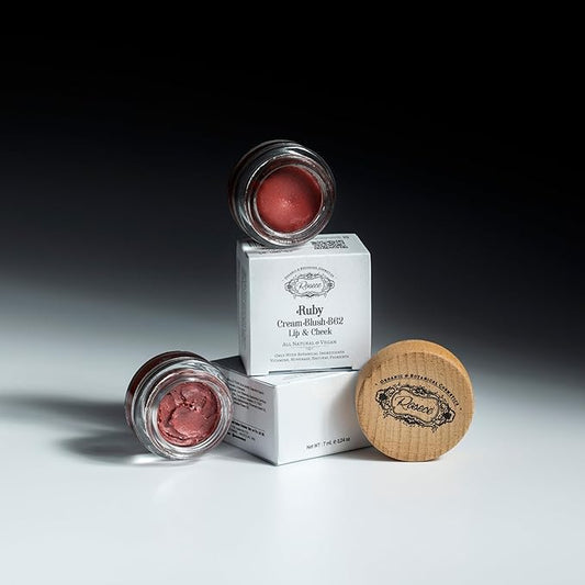 2-in-1 Cream Cheek Blush + Lip Color | Natural Mineral pigment | Soft Lips with natural oils and Vitamin E | 100% Plant ingredients, Vegan (Sweet RED/Shimmery-RUBY, 0.25fl oz)-Velvo Beauty