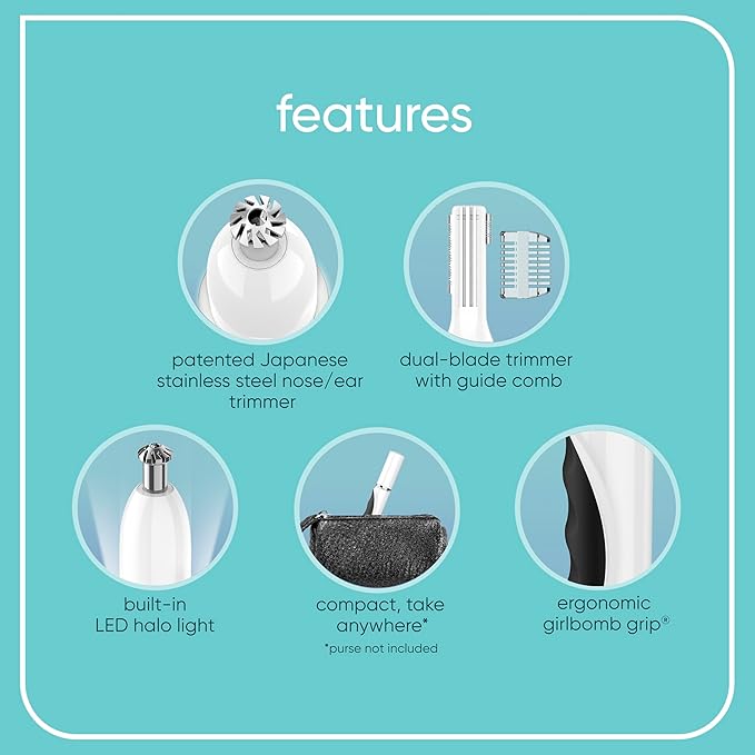 Conair GIRLBOMB Nose Hair Trimmer for Women, Face Hair Removal for Women, Battery Operated, Packaging May Vary-Velvo Beauty