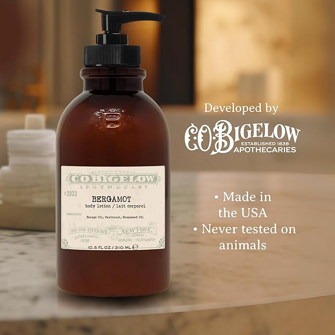 C.O. Bigelow Bergamot Body Lotion, Iconic Collection Moisturizing Body Lotion with Shea Butter, Borage Oil & Grapeseed Oil, 10.5 Fl Oz-Velvo Beauty
