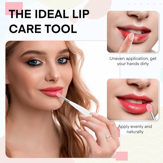 Unaone Lip Scrub Brush - 3 PCS Dual-ended Lip Scrubber Exfoliator and Silicone Lip Brush, 2-in-1 Silicone Lip Scrub Tool Lip Mask Applicator, Gentle Exfoliator & Applicator for Soft-Velvo Beauty