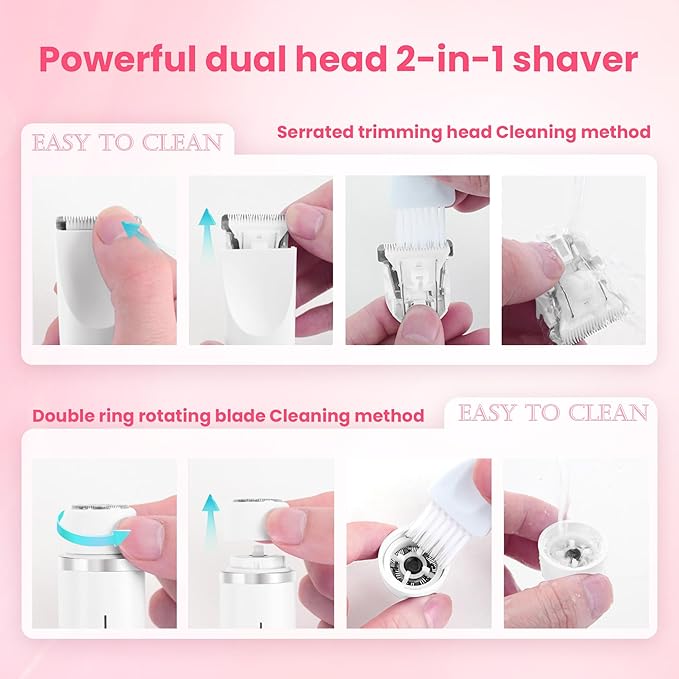 Bikini Trimmer for Women-2 in 1 Electric Razors for Women,USB Rechargeable Bikini Electric Shaver,IPX7 Waterproof Dry & Wet Use Body Hair Trimmer and Facial Hair Remover for Underarm Leg Body,White-Velvo Beauty