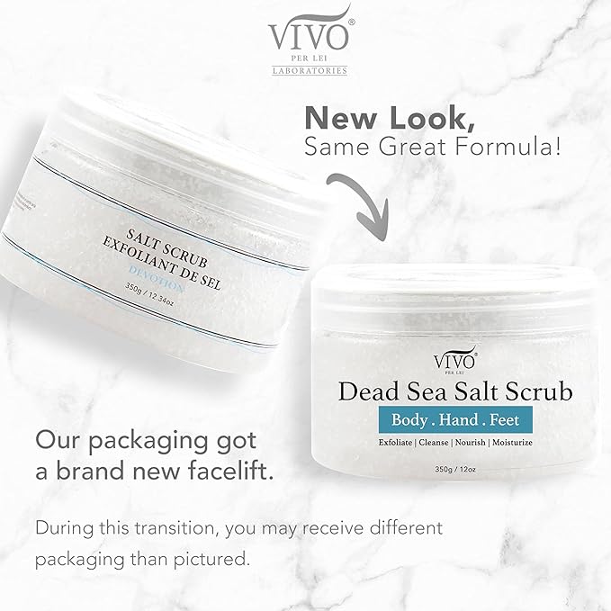 Vivo Per Lei Dead Sea Salt Scrub - Body Exfoliating Scrub with Dead Sea Minerals - For Hands, Feet & Body - Pack of 2-Velvo Beauty