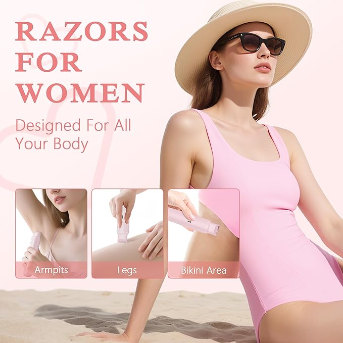Bikini Trimmer for Women, 2-Speed Electric Razor for Pubic Hair Dual Head Shaver Women IPX7 Waterproof Rechargeable Lady Trimmer for Bikini Underarm Body Leg Face Pink-Velvo Beauty