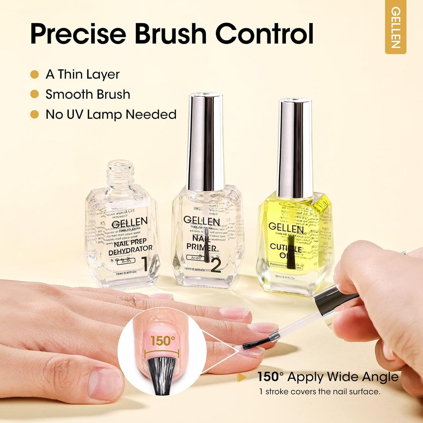 Gellen Nail Dehydrator, Primer, and Cuticle Oil 18ML - Hema-Free Acid-Free Nail Prep Base Varnish Manicure Bonder Liquid for Gel Polish Acrylic Salon Essential Gift-Velvo Beauty