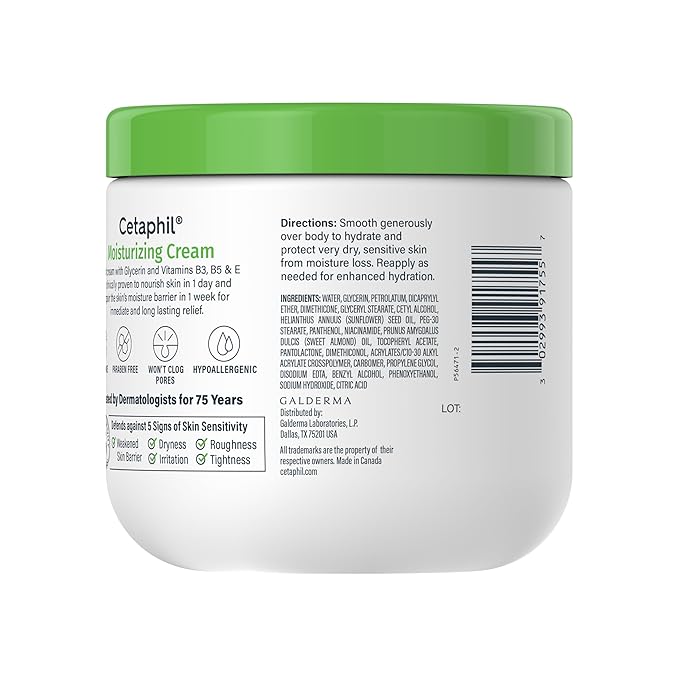Cetaphil Face & Body Moisturizer, Hydrating Moisturizing Cream for Dry to Very Dry, Sensitive Skin, NEW 16 oz, Fragrance Free, Non-Comedogenic, Non-Greasy-Velvo Beauty