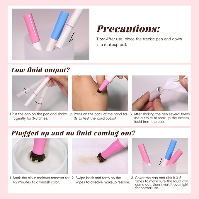 Freckle Blush Pen, 2in1 Light Brown Faux Freckle Stamp Pen Soft Pink Liquid Blush for Summer Sunkissed Makeup, Natural Lifelike Waterproof Long Lasting Quick Dry Fake Freck Tint Marker Pen01#-Velvo Beauty