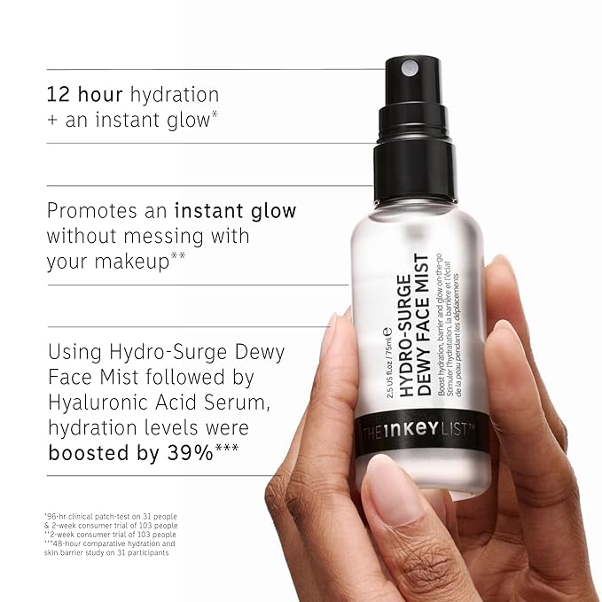 The INKEY List Hydro-Surge Dewy Face Mist 2.6 fl oz, Hydration Boosting Spray, Fragrance-Free & Alcohol-Free, Gentle Formula for Sensitive Skin, On-The-Go Application, Vegan Friendly-Velvo Beauty