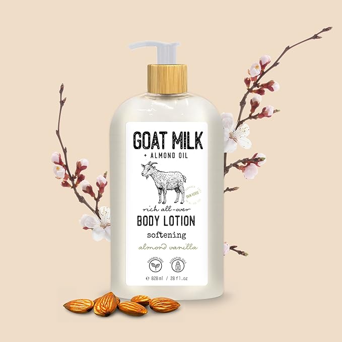 Skin Verse Body Lotion, Goat Milk, Almond Oil Body Lotion, Softening, Almond Vanilla, Coconut, Shea Butter Body Lotion, Moisturizing, Coconut Vanilla, 28 fl. oz. | Home and Body Co-Velvo Beauty