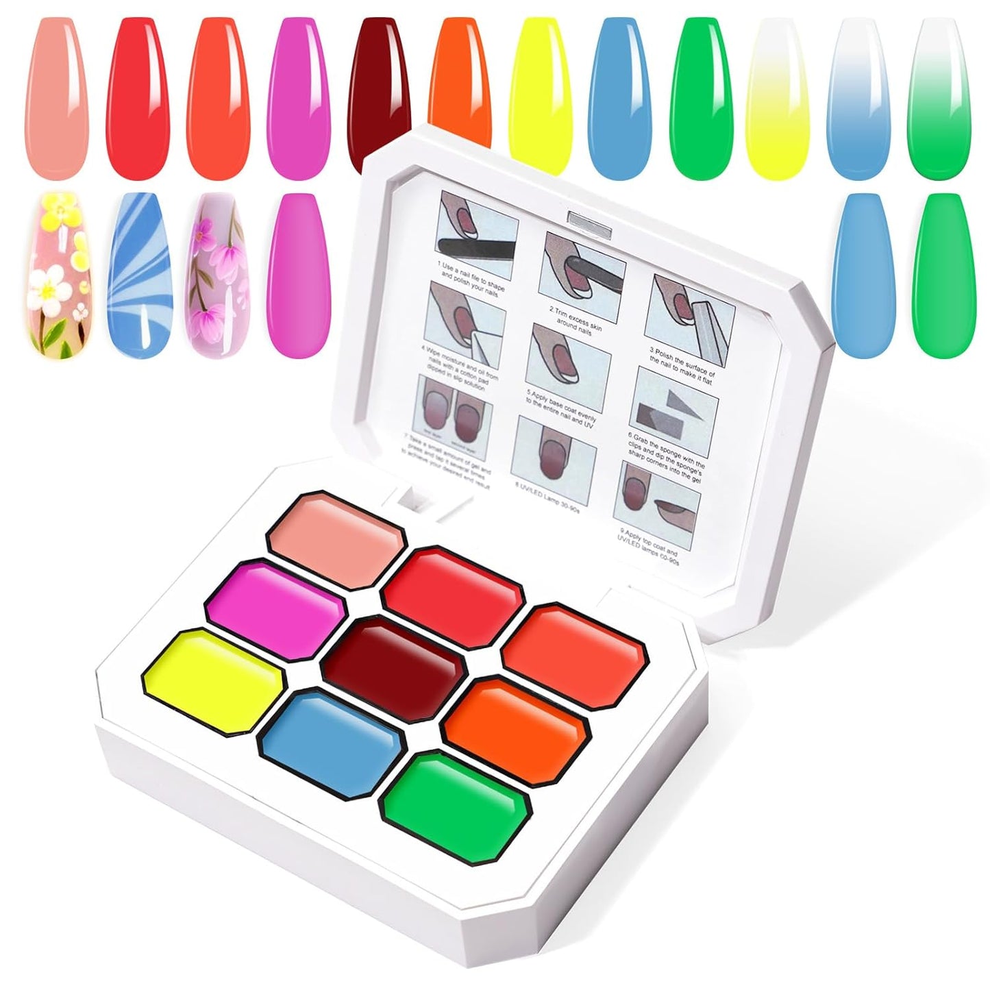 Gradient Painting Gel, 9 Colors Ombre Gel Nail Polish Sponging for Pigment Pat Nails Aura Nails French Manicure Long-lasting Home Salon DIY Nail Art Fluorescent-Velvo Beauty