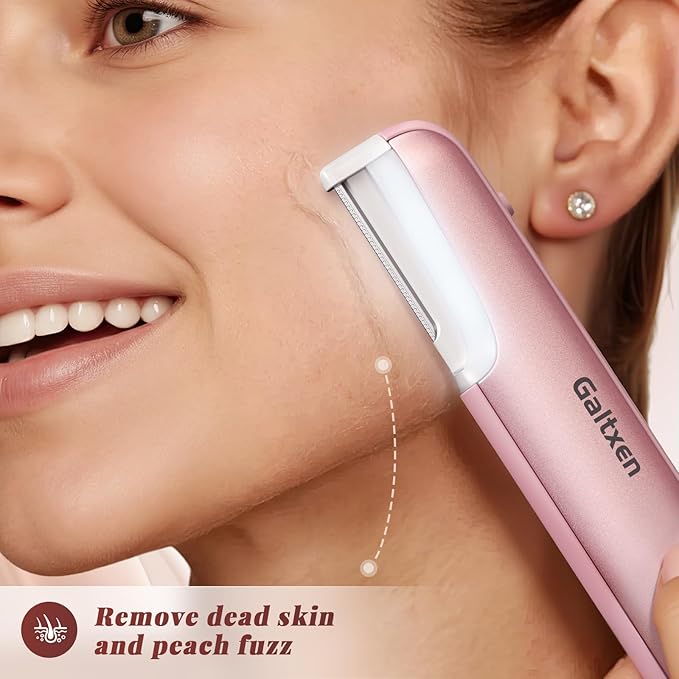Dermaplaning Tool for Women Pink - Facial Exfoliation & Peach Fuzz Hair Removal with Rechargeable Sonic Edge Technology, 10 Refill Blades-Velvo Beauty