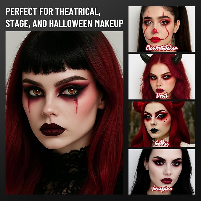 Red Eyeshadow Palette with Mirror Sliver Red Black Tones Matte Shimmer 6 Colors Mini Eye Shadow Pallet Travel Size Highly Pigmented for Joker Vampire Clown Goth Halloween Christmas Makeup-Velvo Beauty