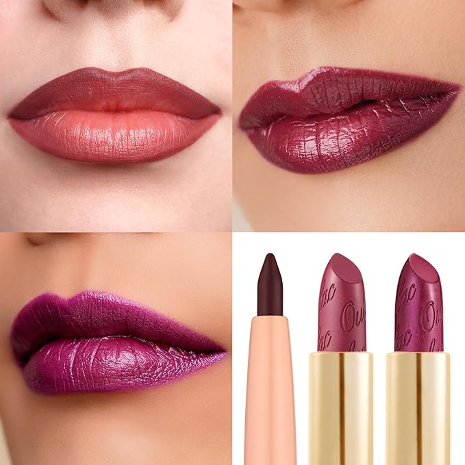 Oulac Red Lipstick & Lipliner Set High Impact Lipcolor with Moisturizing Formula, Vegan Beauty, Full-Coverage Lip Color, Gift Lipstick for Women, 4.3g X 3PCS, LL07+03+04-Velvo Beauty