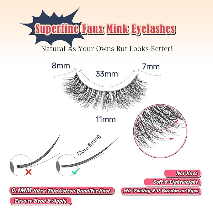 Natural Lashes Wispy Eyelashes 11MM Short Eye Lashes Pack 3D Volume Strip Lash Pack False Eyelashes Natural Look 7 Pair Siligli-Velvo Beauty