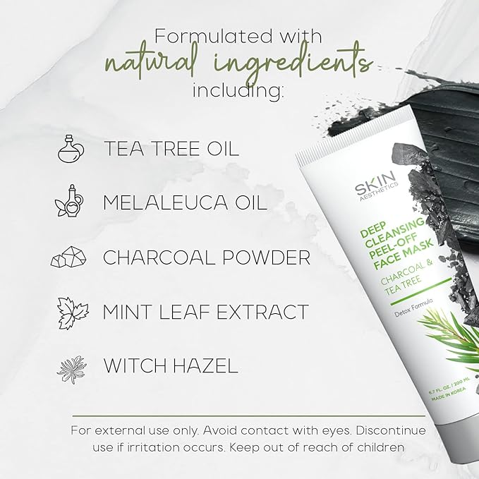 Charcoal & Tea Tree Peel-Off Face Mask - Blackhead Remover, Acne Treatment, Unclogs Pores, Deep Cleansing - Dermatologist Tested Korean Skincare, Clean Beauty, Cruelty-Free - 6.7 Fl oz-Velvo Beauty
