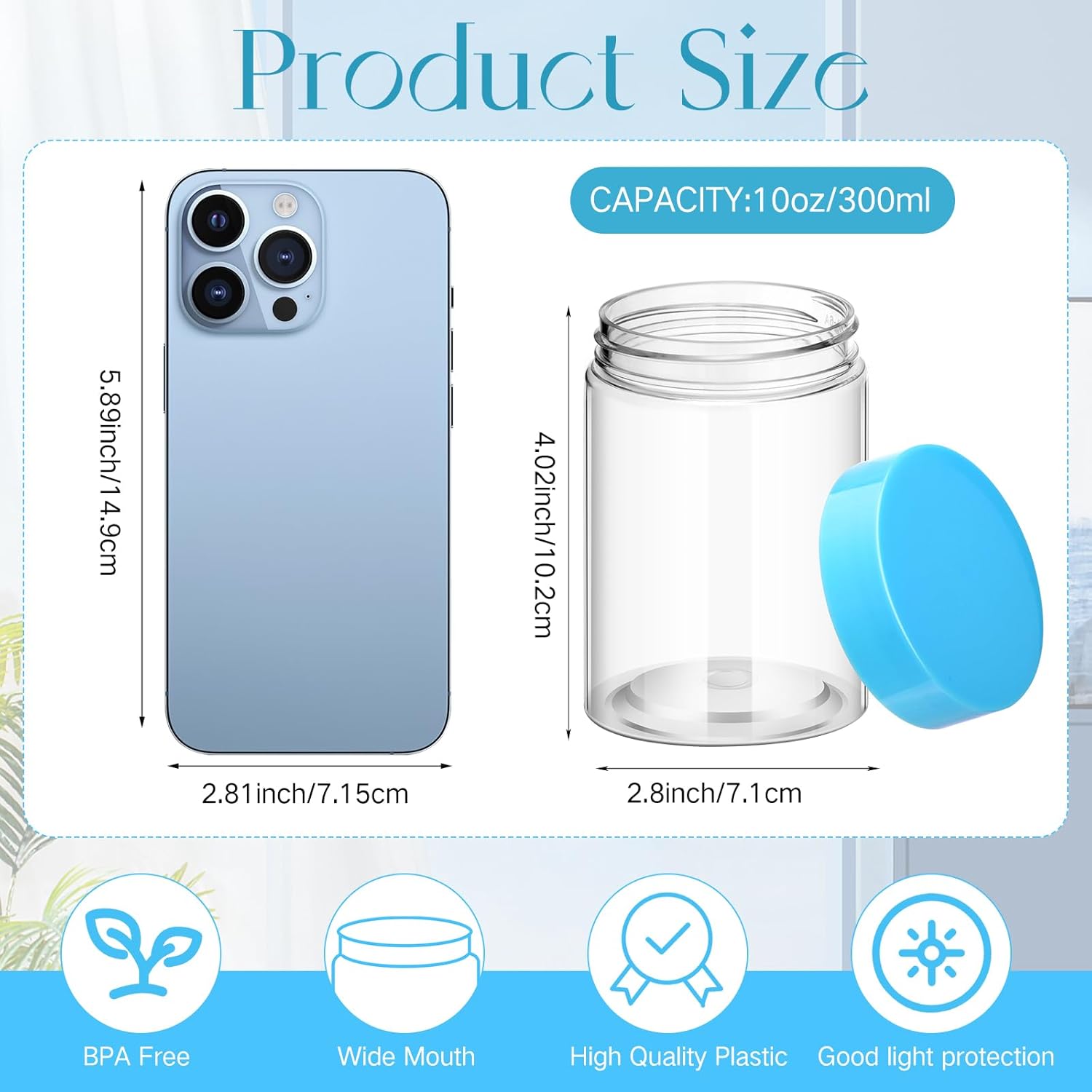 SATINIOR 100 Pcs Plastic Jars with Lids Small Containers Lids Wide Mouth Small Plastic Containers for Lotion Cream Rhinestones Body Butters Travel Storage(10 oz, Blue)-Velvo Beauty