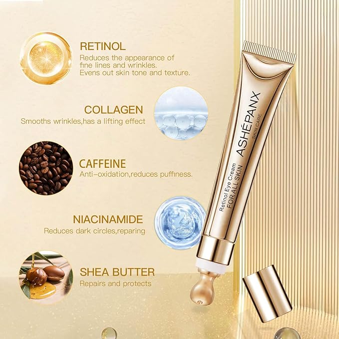 Retinol Eye Cream, Caffeine Eye Cream, Anti Aging Eye Cream for Dark Circles Puffiness Under Eye Bags and Wrinkles, Retinol Eye Cream with Caffeine and Collagen to Smooth Fine Lines and Hydrate Eye Area 20g-Velvo Beauty