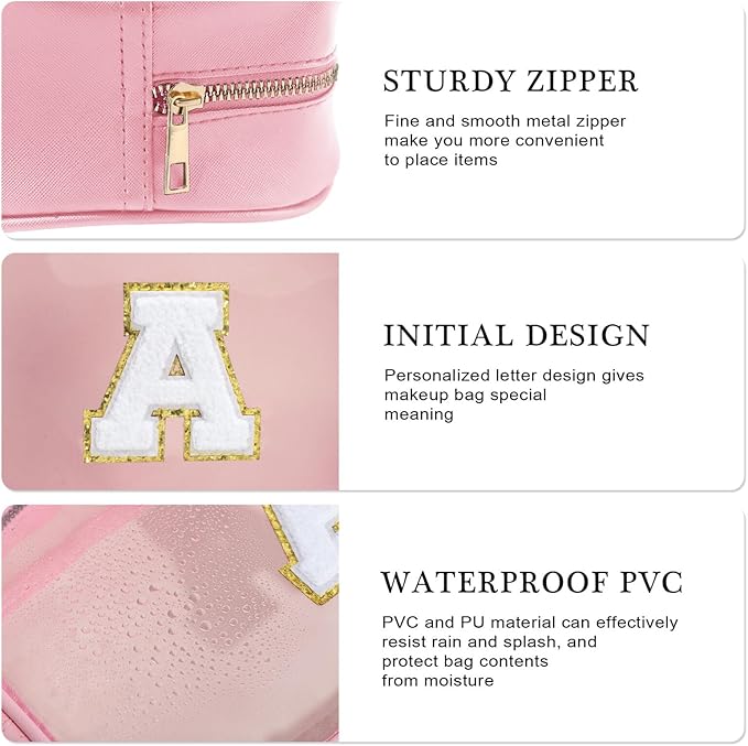 YOOLIFE Travel Toiletry Bag for Women, Pink Clear Makeup Bag Cute Make Up Bag for Women Cosmetic Bags Skin Care Makeup Bag Organizer Birthday Gifts for Women Teacher Mother Girlfriend Initial T-Velvo Beauty
