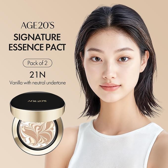 AGE20'S Signature Essence Pact SPF 50+ | Pack of 2 | 21N VANILLA | Cream Foundation, Dewy Finish, Natural Coverage | Korean Cushion Foundation-Velvo Beauty
