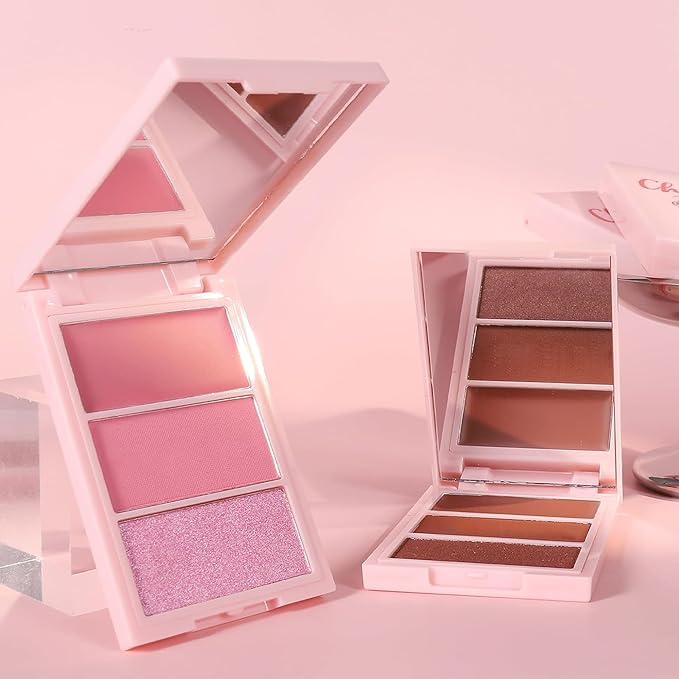 3D Blush Palette, Multi-Use Makeup Contour Pressed Powder Long-Lasting Pigment Cheekbones Contouring Blush Blendable Natural Shimmery Or Matte Finish, #03 Coffee-Velvo Beauty