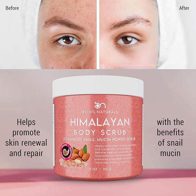 Natural Himalayan Salt Body Scrub - with Lychee Oil and Snail Mucin, Exfoliating Salt Scrub to Exfoliate & Moisturize Skin, Deep Cleansing - 11 oz-Velvo Beauty