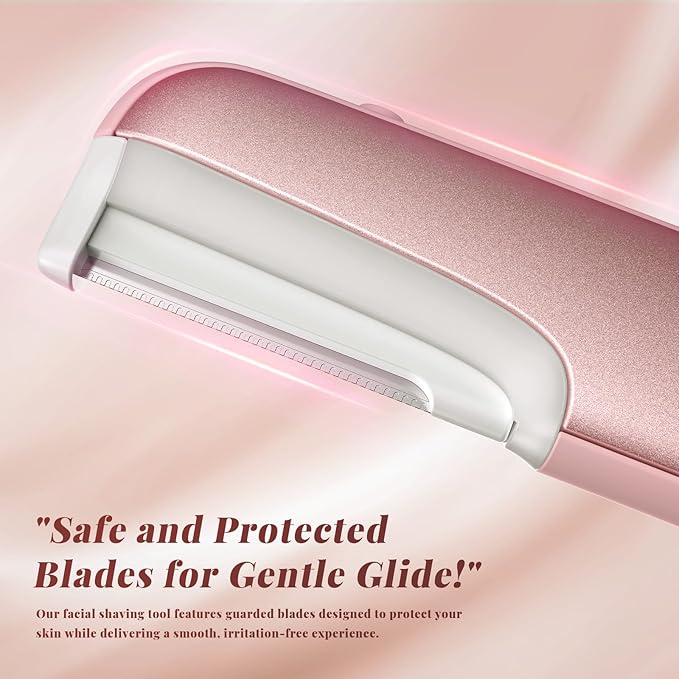 Dermaplaning Tool for Women Pink - Facial Exfoliation & Peach Fuzz Hair Removal with Rechargeable Sonic Edge Technology, 10 Refill Blades-Velvo Beauty