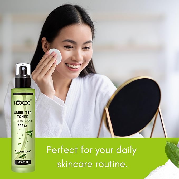 Green Tea Face Mist with Cucumber 4 oz, Matcha Facial Toner Spray Hyaluronic Acid for All Skin, Hydrating Soothing Reduces Redness Cooling After-Sun for Women Men, Alcohol-Free-Velvo Beauty