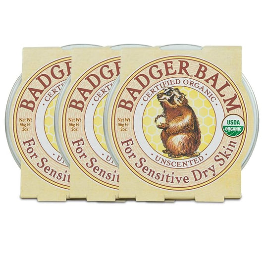 Badger - Unscented Dry Skin Balm, Sensitive Skin Balm, Moisturizing Balm for Dry Cracked Skin, Unscented Balm, Skin Moisturizer Balm, 2 oz (3 Pack)-Velvo Beauty