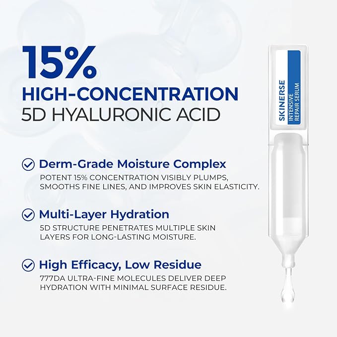 Intensive Repair Serum, 15%Hyaluronic Acid for Sensitive Skin Anti Aging Ultra Hydrating Serum for Face Calming Barrier Repair Redness Relief with Ceramides Centella 30Vials Daily Travel Care-Velvo Beauty