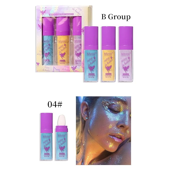 Highlighter Makeup Stick - Patting Powder, Body Glitter Fairy Dust Glitter Fairy Makeup Powder Stick Patting Powder Glitter Contour Blush Powder Face Brightens for Face Body Hair Makeup Kit - 3 PCS(b)-Velvo Beauty