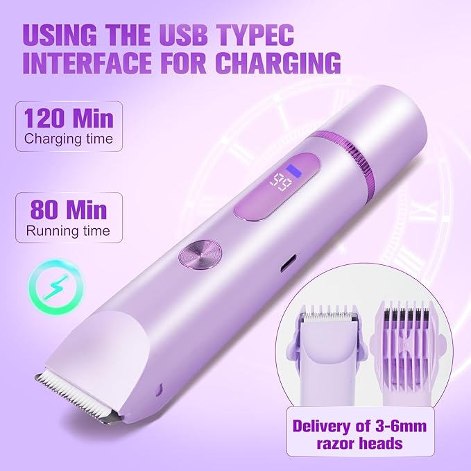 Bikini Trimmer for Women Electric Razors for Women Women's Electric Razor 2 in 1 Shaver Pubic Hair Trimmer Ipx7 Waterproof Wet Dry Use Bikini Shaver for Ladies Pubic, Legs, Face, Underarms (Purple)-Velvo Beauty