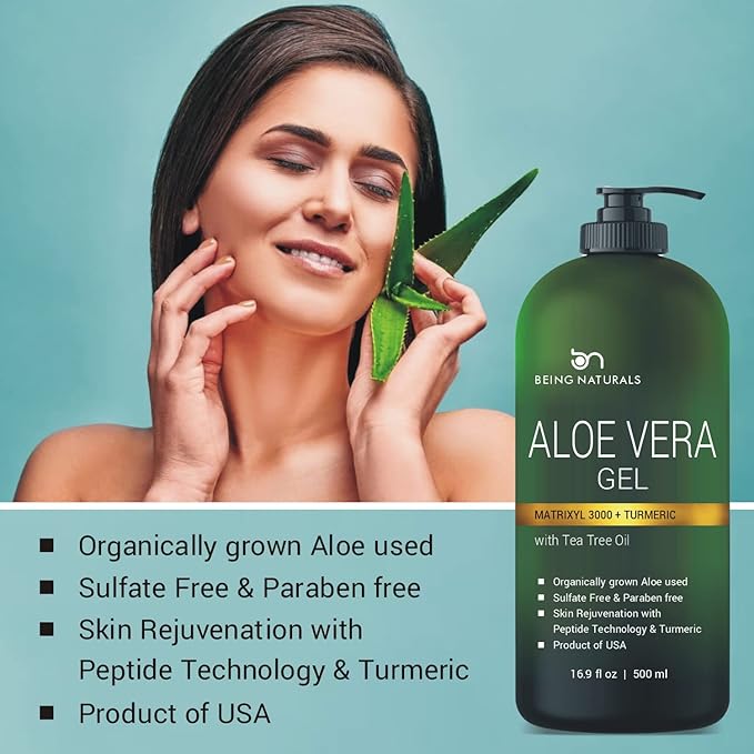 Aloe vera Gel - from 100% Pure Organic Aloe Infused with Matrixyl 3000 (Peptides), Turmeric - Natural Raw Moisturizer for Face, Body, Hair. Perfect for Sunburn, Acne, Razor Bumps 16.9 fl oz-Velvo Beauty