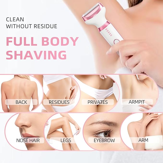 Electric Razor for Women 5 in 1 Rechargeable Painless Body Razors and Facial Hair Remover for Bikini Leg Body Face Underarm-Velvo Beauty