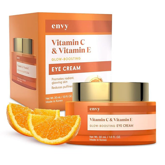 Envy Vitamin C & Vitamin E Under Eye Cream - For Dark Circles and Puffiness, Brightening & Anti-Aging Under Eye Cream - Rejuvenates Fatigued Eyes - Cruelty Free Korean Skin Care - 1.01 OZ-Velvo Beauty