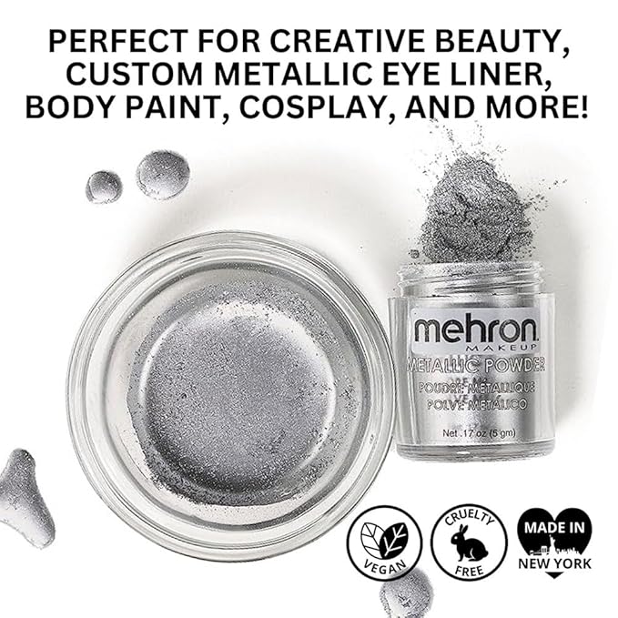 Mehron Makeup Metallic Powder (.17 oz) with Mixing Liquid (1 oz) (Silver)-Velvo Beauty