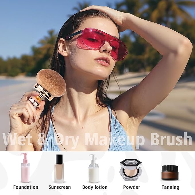 Self Tanner Brushes- Extra Large Body Makeup Brush & Back Lotion Applicator, 2 Pcs, Body, Leg and Face Kabuki Brush, Back Applicator for Self Tan, Sunscreen, Lotion, Makeup, Blend & Blur (Rose Gold)-Velvo Beauty