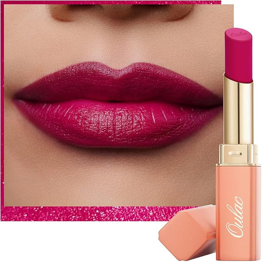 Oulac Creamy Matte Lipstick for Women, Lipstick & Blush Duo, Magenta Soft Satin Finish Lipsticks with Moisturising Formula, Rich Color Lightweight Lip Balm, Rose Oil,Vegan & Cruelty-Free| 3.6g (Y03)-Velvo Beauty