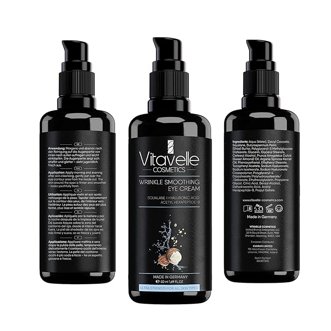 Smoothing Eye Cream for Wrinkles- Anti Aging Eye Cream for Dark Circles and Puffiness, Under Eye Cream for Dark Circles & Wrinkles, Under Eye Cream with Hyaluronic Acid (Squalane (50 ml))-Velvo Beauty