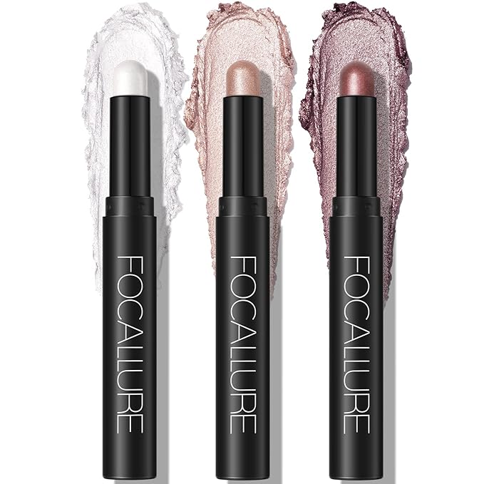 FOCALLURE 3 Pcs 2 in 1 Eyeshadow and Eyeliner Pen, Shimmer Eye Shadow Pencil, High Pigmented Eyeshadow, Highlighter Eye Liner, Multi-Dimensional eyes Look, FA38-11116-123-Velvo Beauty
