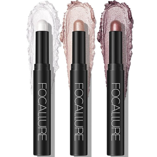 FOCALLURE 3 Pcs 2 in 1 Eyeshadow and Eyeliner Pen, Shimmer Eye Shadow Pencil, High Pigmented Eyeshadow, Highlighter Eye Liner, Multi-Dimensional eyes Look, FA38-11116-123-Velvo Beauty