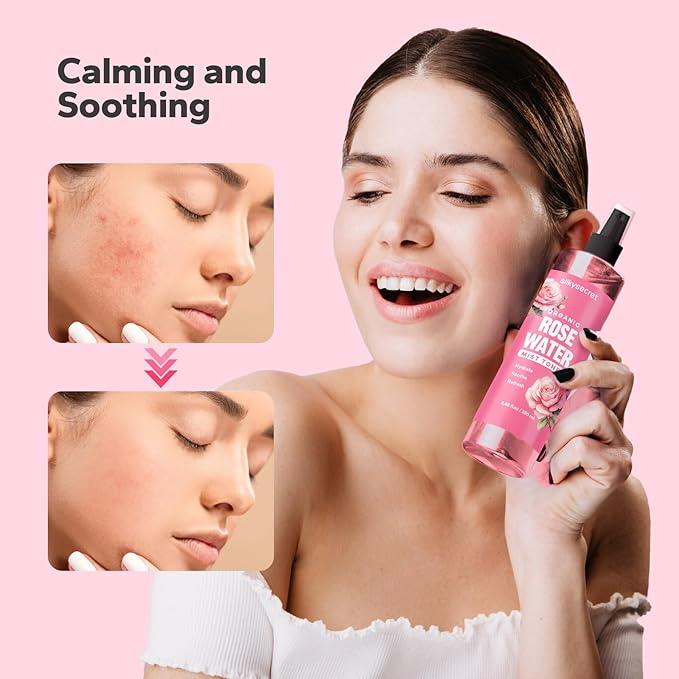 Organic Rose Water Spray (8.45 Fl Oz), Rosewater Spray for Face & Hair, Rose Water for Skin Care-Velvo Beauty