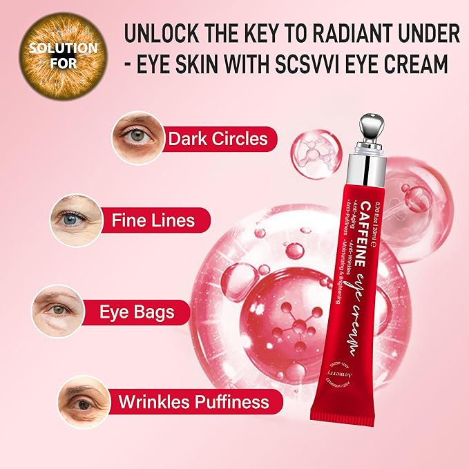 Caffeine Eye Cream Anti Aging: Eye Cream With Retinol, Sodium Hyaluronate, Vitamin E, For Dark Circles, Wrinkles, Puffiness & Fine Lines - Advanced Metal Applicator For Under Eye Bags And Puffy Eyes-Velvo Beauty