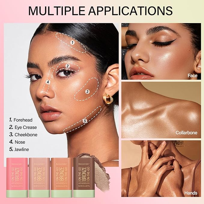 On-The-Go Bronzer Stick,Multi-Use Cream Contour Stick,Natural Long Lasting Face Bronzer,Smooth Highlighter Contour Stick,Bronze Contour Makeup Facial Shaping,01 Warm Glow-Velvo Beauty
