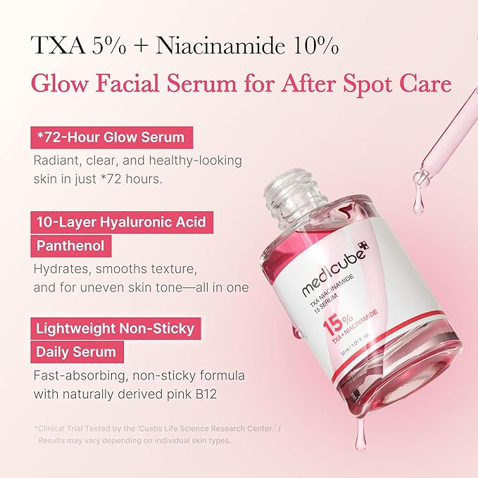 medicube TXA+Niacinamide 15% Glow Facial Serum for After Spot Care | All-in-One Daily Korean Skincare | Uneven Skin Tone, Texture, and Hydration Care | High-Potency Tranexamic Acid 5% | 1.01 fl.oz-Velvo Beauty