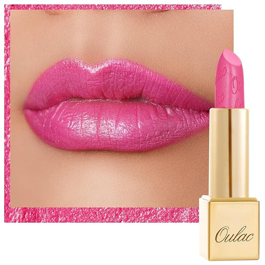 Oulac Hot Pink Lipstick for Women with Metallic 3D Shine Lightweight Hydrating Formula, High Impact Lip Color, Vegan Beauty, Full Coverage Lip Makeup, Christmas Gifts for Women, Sweet Lolita(17)-Velvo Beauty