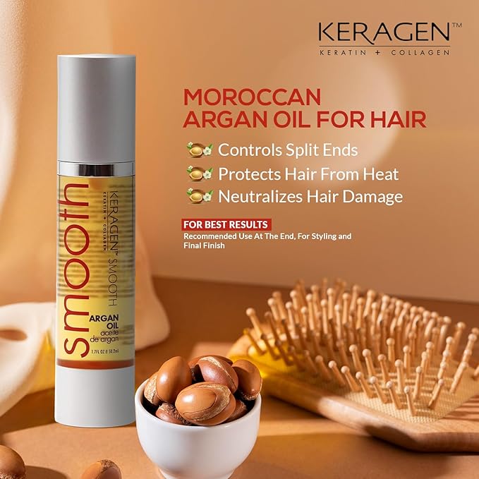 KERAGEN - Nourishing Hair Serum for Dry Damaged Hair - Argan Oil for Hair Treatment - Brilliant Shine, Heat Protection with Paraben, Phthalate and Sulfate Free Formula (1.7 Oz)-Velvo Beauty