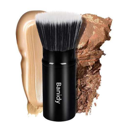 Foundation Makeup Brush Flat Top Kabuki Face Blush Liquid Powder Foundation Brush Retractable Travel Brush for Blending Liquid, Cream or Flawless Powder Cosmetics-Velvo Beauty