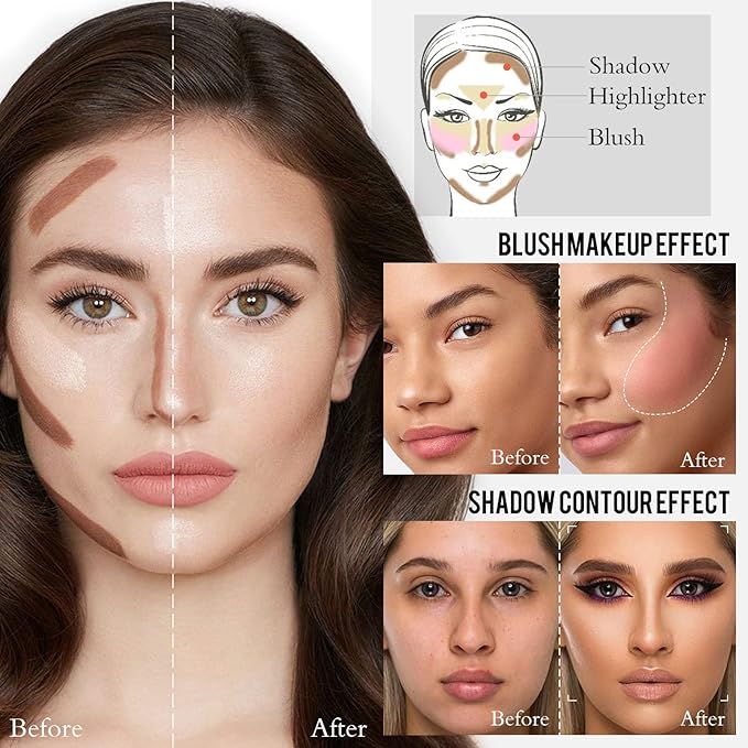 2 Pcs Cream Contour Stick Makeup Kit, Cream Highlighter Stick & Contour Bronzer Stick for Cheeks, Lightweight Blendable Smooth -Highlighter (#03 Champagne Gold #06 Silver)-Velvo Beauty