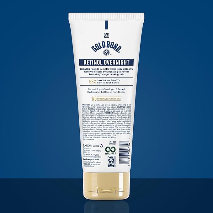 Gold Bond Age Renew Retinol Overnight Body & Face Lotion, With Retinol & Peptide Complex, for Dry Skin, 7 oz.-Velvo Beauty