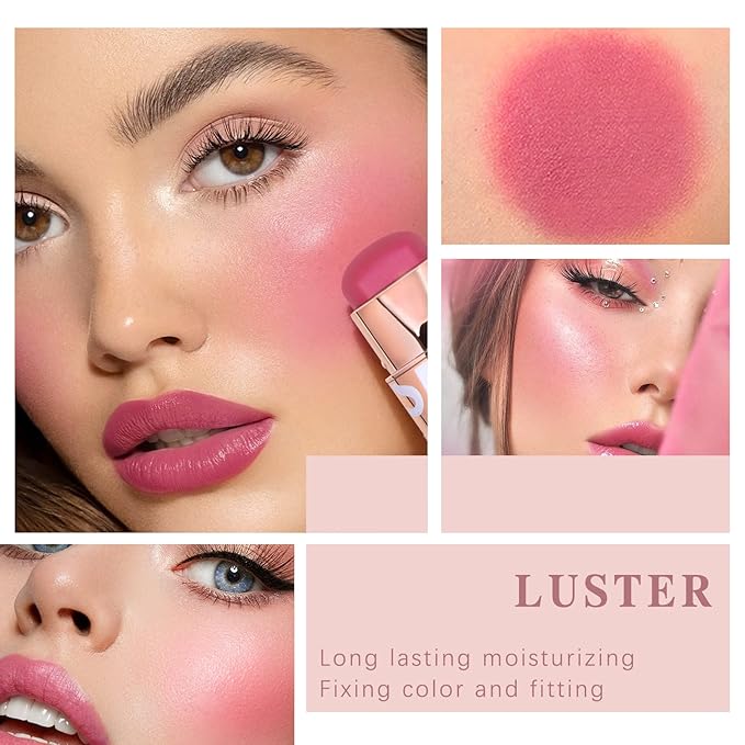 Cream Blush Stick for Cheeks Makeup, Waterproof Face Blush Stick Multi-Use Lip and Cheek Tint, Matte Finish Easy to Blend Lightweight Natural Cream Blusher Makeup for All Skin Tones-Cherry Pink-Velvo Beauty