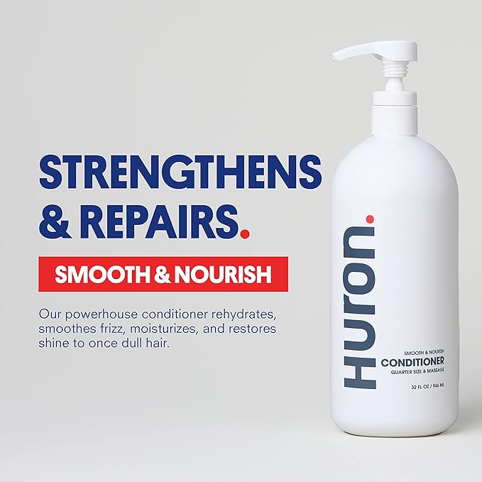 Huron Men’s Conditioner - Lightweight, Hydrating Conditioner - Eliminates Frizzy Hair, Moisturizes, & Restores Shine - Clean & Invigorating Scent - 100% Vegan Ingredients & Cruelty-Free - 32 Fl Oz-Velvo Beauty